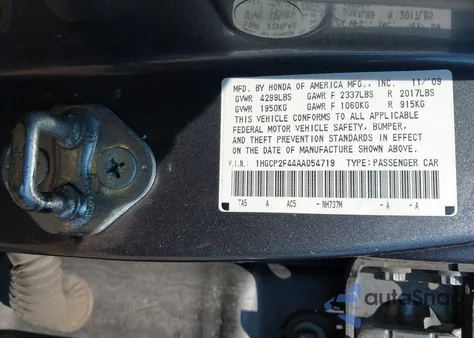 2010 Honda Accord 2.4 Lx-P from USA, damaged, VIN 1HGCP2F44AA054719